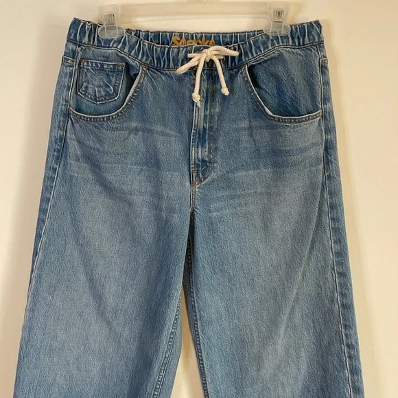 Mother Snacks Jeans 27 Drawn Fun Dip Nerd Blue Elastic Drawstring Straight Loose